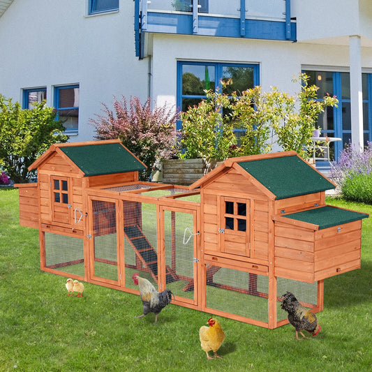 KFX-3663165 Large Dual Chicken Coop with Nesting Boxes and Outdoor Ramps for Backyard Poultry