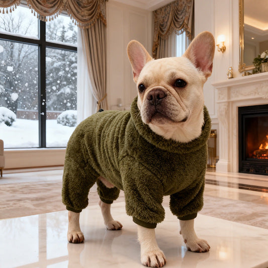 KFX-3665085 Military Green Double-Sided Fleece High-Neck Pullover for Pets, Unisex, Multiple Sizes Available
