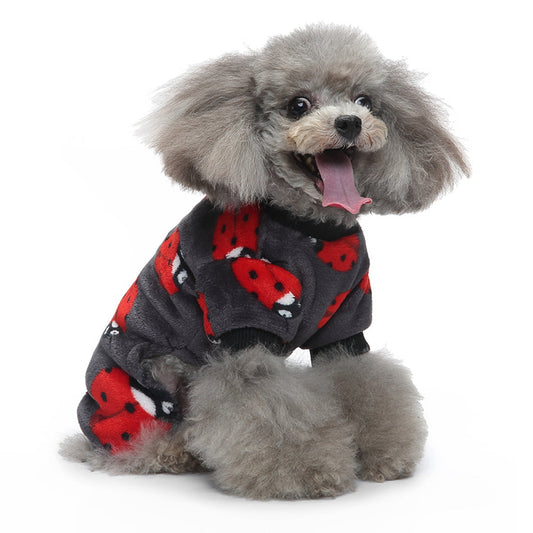 KFX-3671869 Autumn-Themed Plush Dog Pajamas in Grey Penguin and Ladybird Styles, Comfortable Polyester Fabric