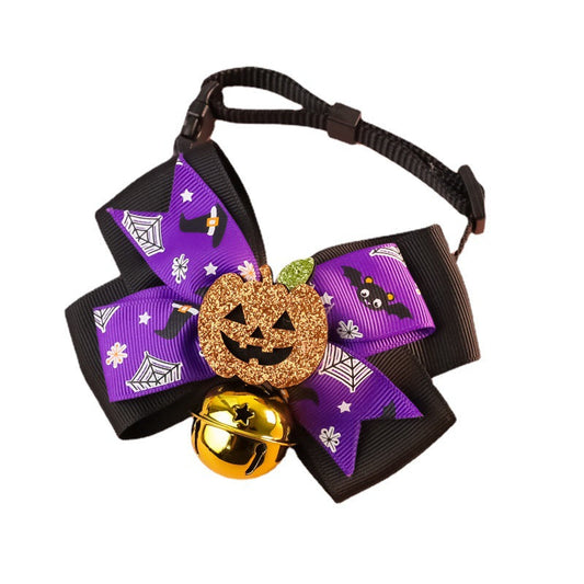 KFX-3678781 Pumpkin Bow Tie with Bell for Cats and Dogs - Halloween Costume Accessory