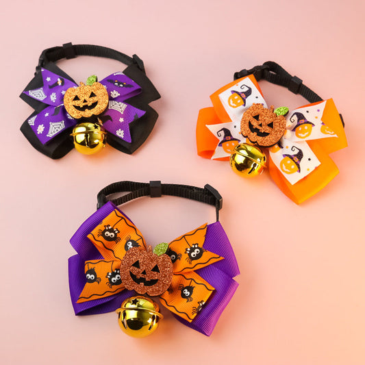 KFX-3678781 Pumpkin Bow Tie with Bell for Cats and Dogs - Halloween Costume Accessory