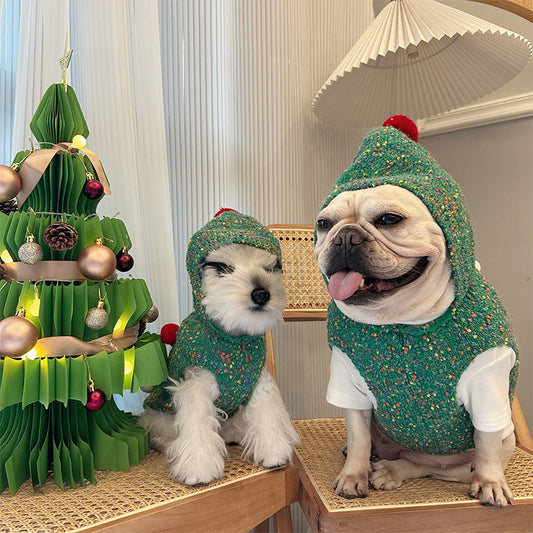 KFX-3684541 Warm Woolen Hooded Dog Vest for Autumn and Winter - Green - Sizes XS to XXL