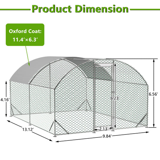 KFX-3690173 Large Metal Chicken Coop with Waterproof and UV-Resistant Cover - Walk-In Outdoor Run, 9.84 x 13.12 x 6.56 Ft
