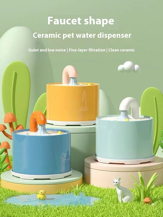 KFX-3709629 Ceramic Cat Water Dispenser with Automatic Circulating Faucet - Multiple Color Options Available