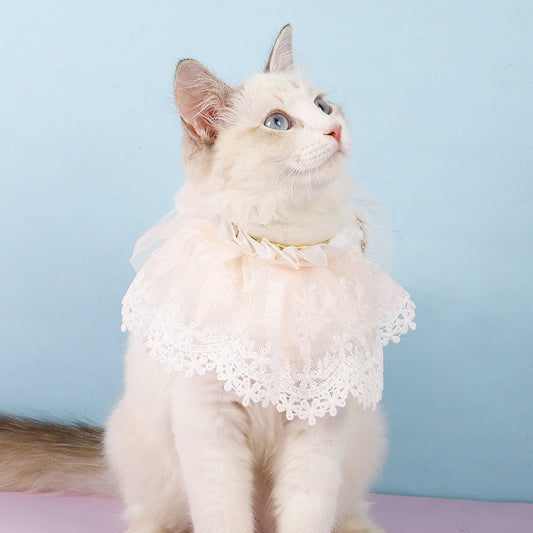 KFX-3711549 Princess Style Lace Scarf Collar for Cats - Pink, Light Blue, Beige, Four Seasons