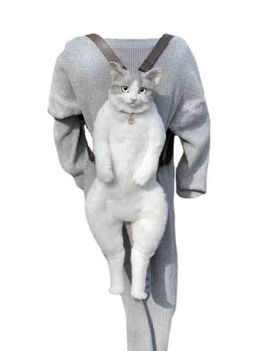KFX-3713213 Plush Cat Backpack Toy for Kids - Brown & Gray 60cm Soft Doll