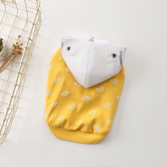 KFX-3714109 Cotton Stretch Dog Clothes for Spring and Summer, Casual Bipedal Wear in Blue and Yellow