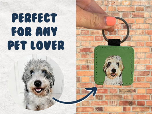 KFX-3715389 Personalized Cowhide Keychain with Custom Pet Photo Pendant