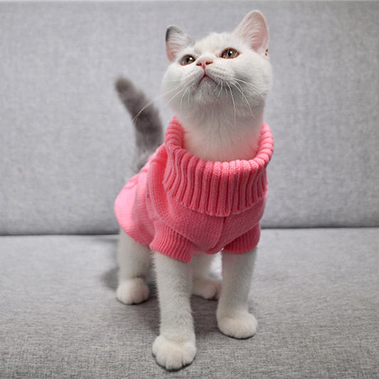 KFX-3717309 Cozy Cotton Sweater for Short-Haired Cats and Dogs - High Collar, Pink, Various Sizes Available