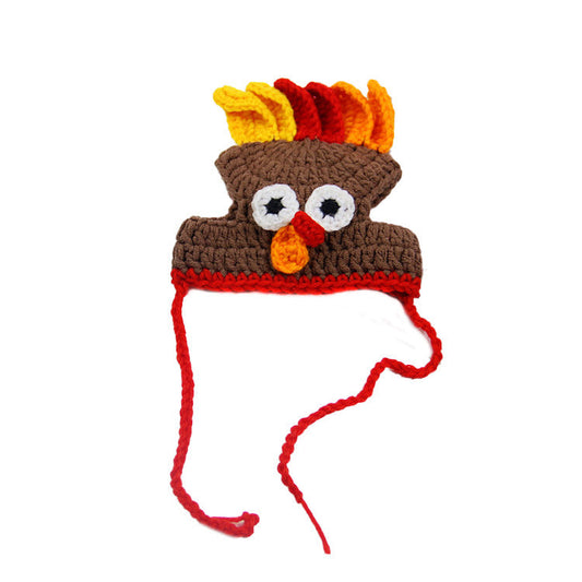 KFX-3717693 Knitted Cartoon Pet Hat for Cats and Dogs – Four Seasonal Styles in Coffee, Black, and Pumpkin Colors