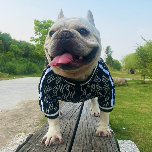KFX-3718973 Stretchy Zip-Up Dog Jacket for All Sizes - Leisure Pet Clothing in Black and White