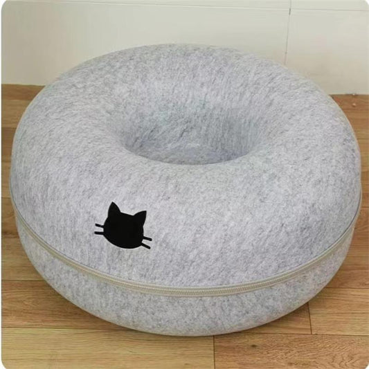 KFX-3719357 Cozy Round Cat Tunnel Nest - Soft Felt Pet Bed for Cats