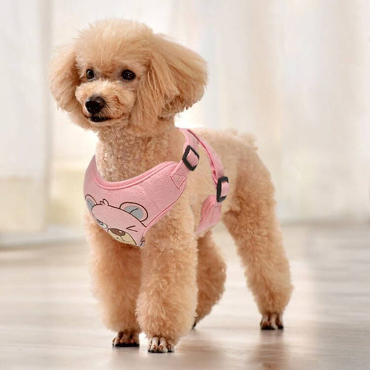 KFX-3724349 Suede Pet Harness with Chest Strap and Leash in Pink, Light Green, Dark Purple - Sizes S, M, L, XL