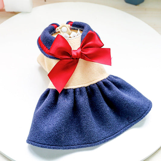 KFX-3733181 Navy Blue Bow Princess Skirt for Dogs and Cats, Comfortable Polyester Outfit