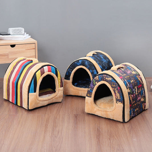 KFX-3734845 Detachable and Washable Cat Litter House with Soft Cushion and Blanket - Multiple Colors and Sizes Available