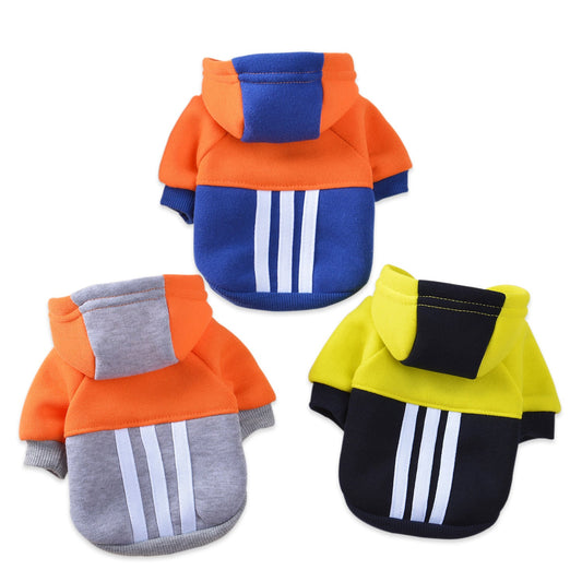 KFX-3735869 Fashionable Fleece Hooded Contrast Sweater for Dogs in Blue, Gray, and Yellow