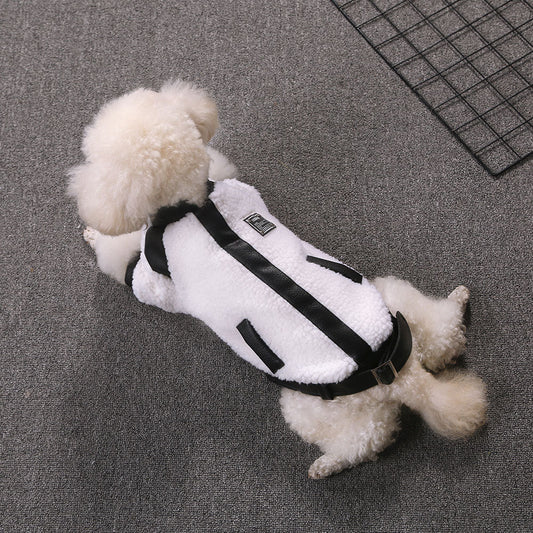 KFX-3737149 Warm Autumn and Winter Four-Legged Clothing for Puppies - Motorcycle Style and Stitching Lamb Wool Jacket
