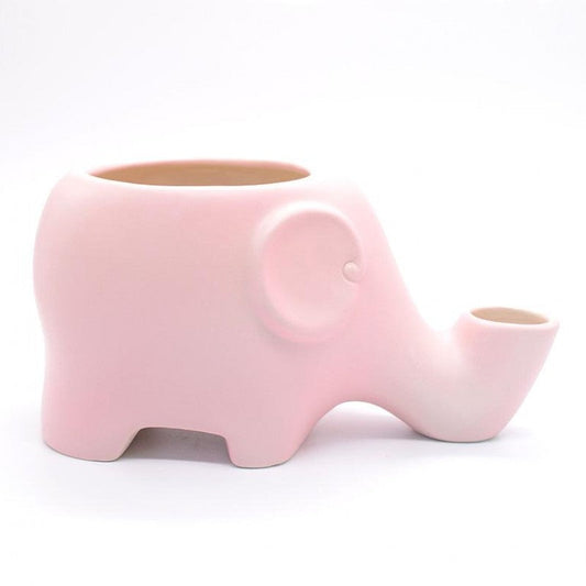 KFX-3742525 Ceramic Elephant Design Cat Drinking Fountain Bowl in Pink, 500ml Capacity