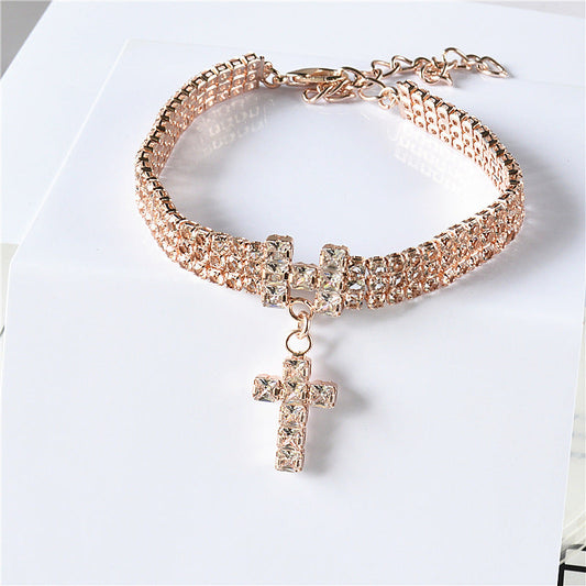 KFX-3744317 Zircon Letter Cross Pet Necklace for Cats and Dogs in Gold/Rose Gold