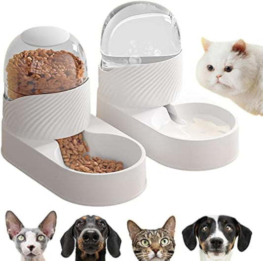 KFX-3759293 Cat Feeder and Water Dispenser Set - 2L Capacity Automatic Food and Water Bowl for Healthy Eating Habits