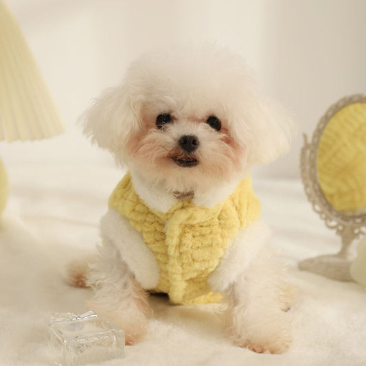 KFX-3764157 Warm Plush Vest for Cats and Dogs - Available in Rabbit Fur Coat Pink and Yellow, Multiple Sizes