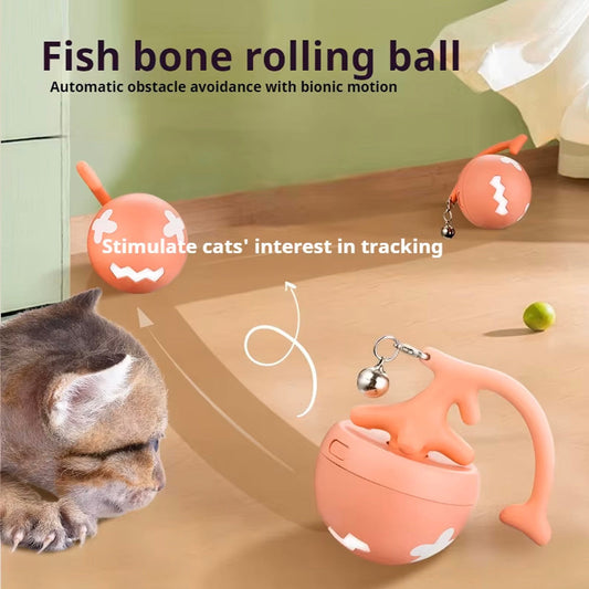 KFX-3765053 Electric USB Cat Teasing Ball with Fish Bone Design for Fun and Relaxation