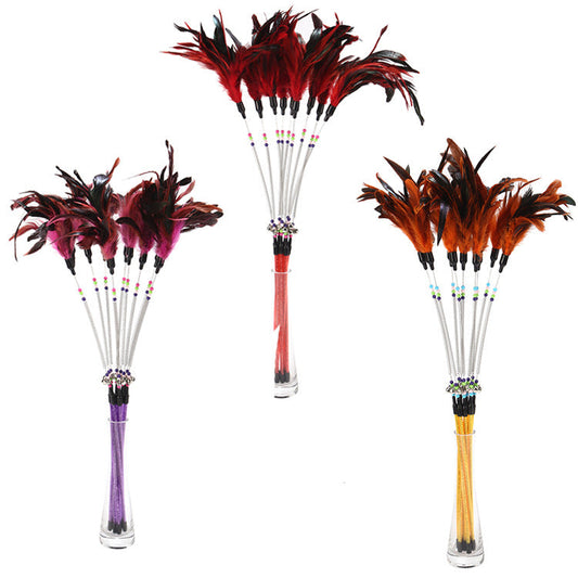 KFX-3768381 Colorful Feather Cat Stick with Spring Design and Beads for Engaging Playtime