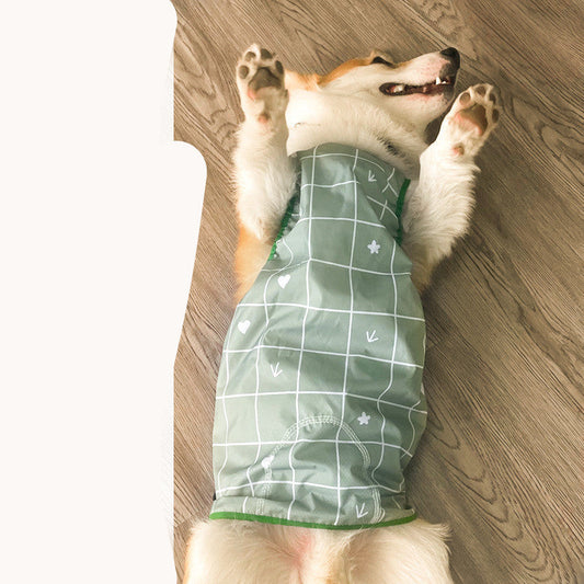 KFX-3769917 Lightweight Waterproof Summer Dog Raincoat with Cool Belly Protector in Green and Brown