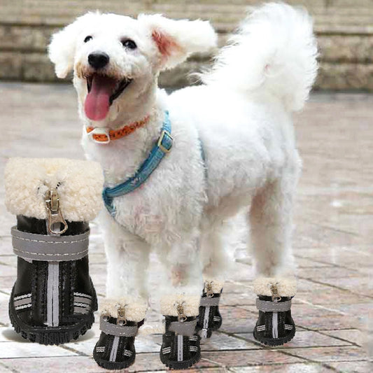 KFX-3775933 Waterproof Warm Velvet Dog Winter Snow Boots - Non-Slip & Wear-Resistant, Set of 4
