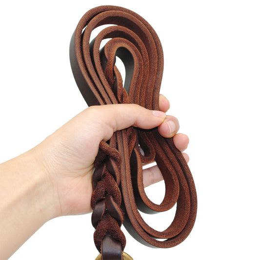 KFX-3784637 Durable Dark Brown Leather Dog Leash for Large Breeds - Multiple Sizes Available