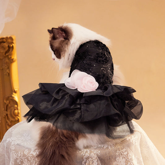 KFX-3798717 Elegant Pet Wedding Dress in Black, Gray or Gold – Sizes XS to XL, Made of Polyester