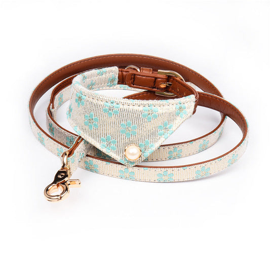 KFX-3804093 Floral Pattern Dog Bow Collar in Yellow, Pink, Blue, and Green with Adjustable Sizes