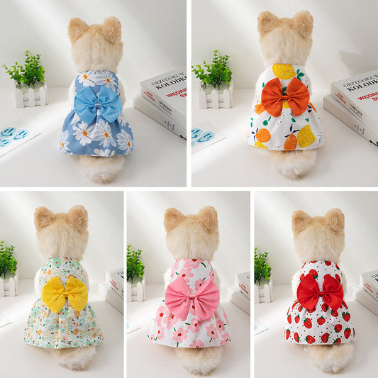 KFX-3806653 Ultra-thin Summer Floral Butterfly Knot Dress for Dogs and Cats in Multiple Colors Sizes S-XL