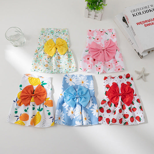KFX-3806653 Ultra-thin Summer Floral Butterfly Knot Dress for Dogs and Cats in Multiple Colors Sizes S-XL