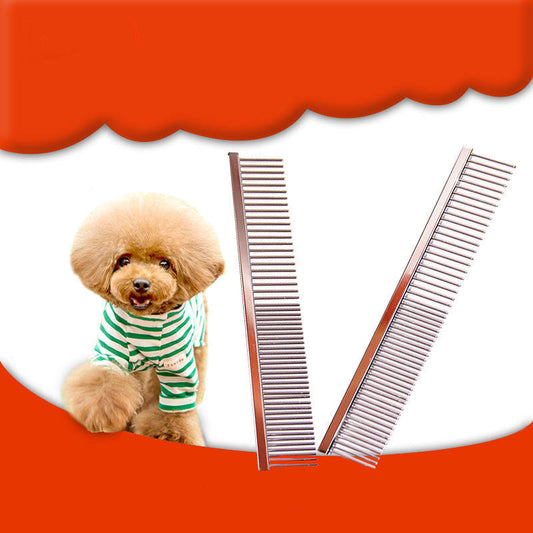 KFX-3807677 Dual Purpose Stainless Steel Pet Grooming Comb - 16.5cm Length, Suitable for Dense and Sparse Fur