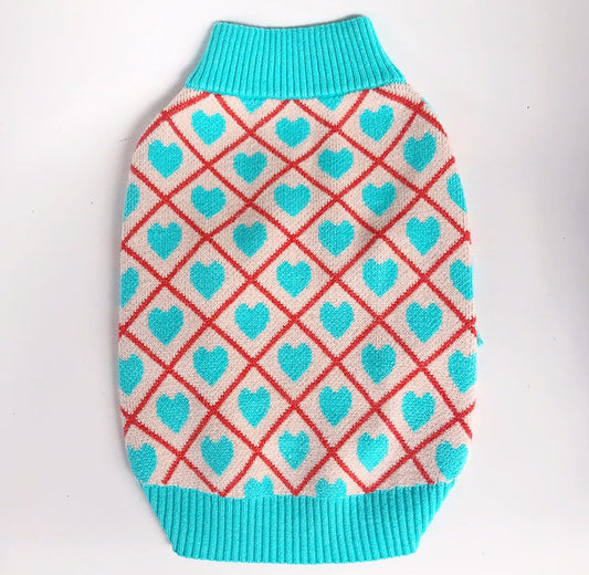KFX-3815613 Warm Stretchy Dog Sweater with Diamond Heart Jacquard Design for Pugs, Bulldogs, and Bichons