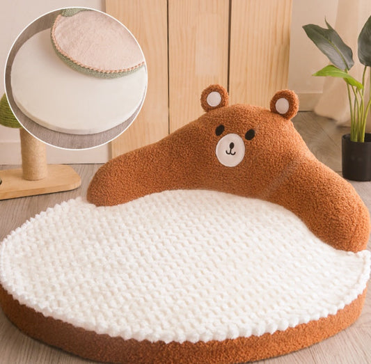 KFX-3821629 Cozy Flannel and Fleece Cat Nest Bed Mat for Pets - Dinosaur & Bear Styles, 53x53x23cm, for Cats up to 7.5kg