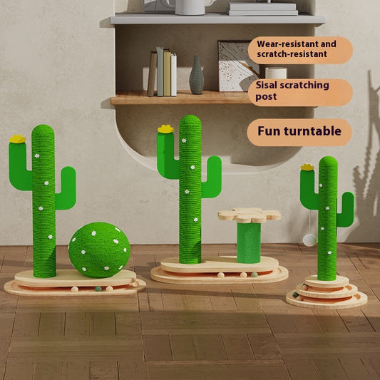 KFX-3832381 Cactus-Themed Solid Wood Cat Toy Wheel with Teasing Pillar