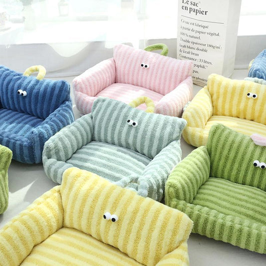 KFX-3860157 Cozy Striped Nest Sofa for Small Dogs – Blue, Warm Yellow, Pink, Grass Green Options