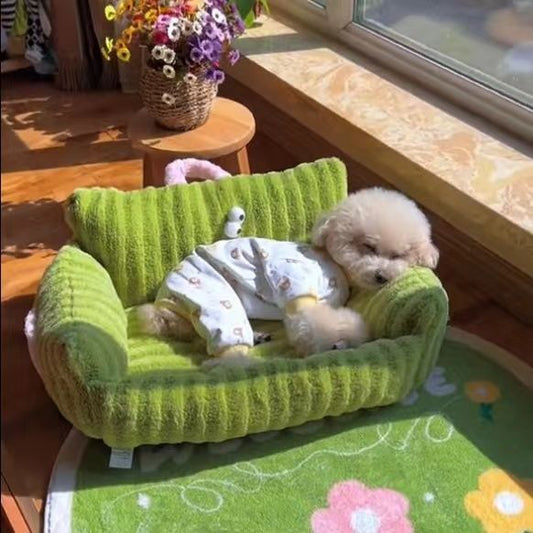 KFX-3860157 Cozy Striped Nest Sofa for Small Dogs – Blue, Warm Yellow, Pink, Grass Green Options