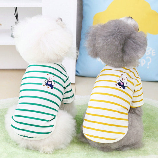 KFX-3861693 Pomeranian Teddy Bear T-Shirt for Small Dogs in Yellow, Black, Green - Casual Comfort