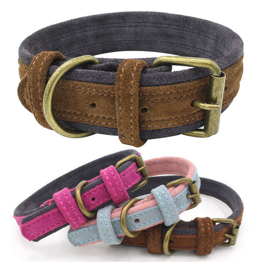 KFX-3863869 Double Contrast Color Nubuck Leather Dog Collar with Brass Fittings - Multiple Sizes Available