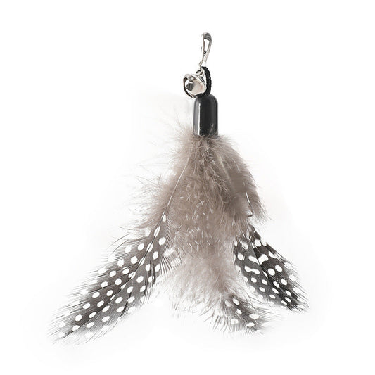 KFX-3874877 Wooden Handle Interactive Cat Teaser with Feather and Bell Replacement Head