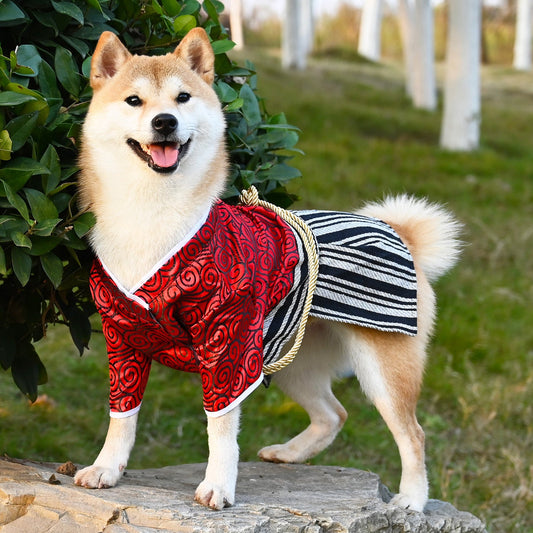KFX-3875773 Samurai Style Pet Dog Clothes in Red and Black - Sizes S to XL Available