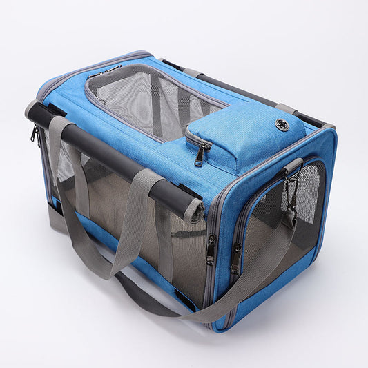 KFX-3879613 Portable Pet Shoulder Crossbody Handbag for Dogs and Cats - Fashion Minimalist, Breathable Oxford Material, Available in Blue, Pink, Gray, Black