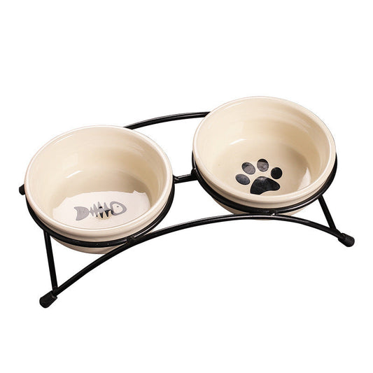 KFX-3883325 Ceramic Dual Purpose Pet Bowl with Iron Frame for Food and Water