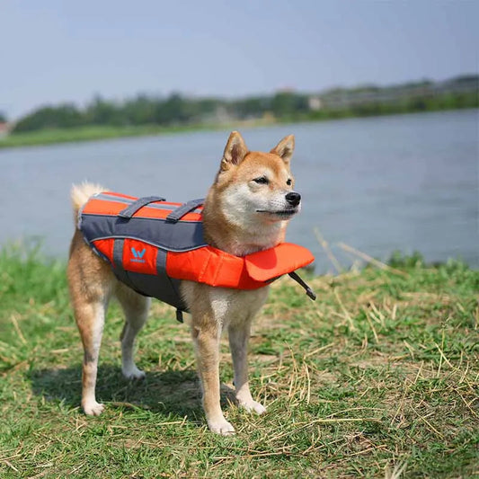KFX-3900989 Orange Polyester Dog Life Vest for Swimming - Casual Pet Clothing in Sizes XS to XL