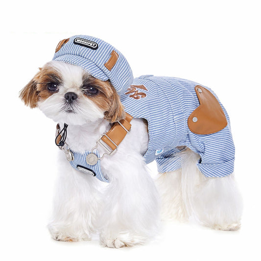 KFX-3902013 Denim Suspender Pants for Small Dogs - Stylish Blue Pet Clothing for Bichon & Schnauzer