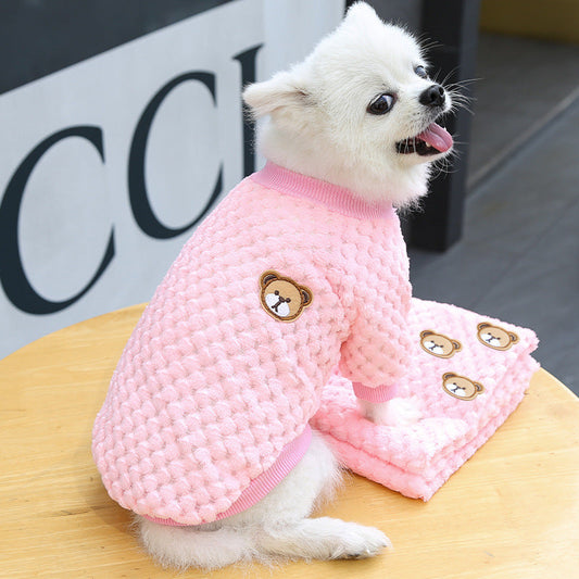 KFX-3908541 Cozy Coral Fleece Teddy Pet Outfit in Pineapple Grid Patterns