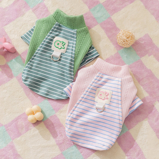 KFX-3920445 Cute Striped Pet Shirts with Belt Loops for Dogs and Cats - Soft, Breathable Knitted Fabric